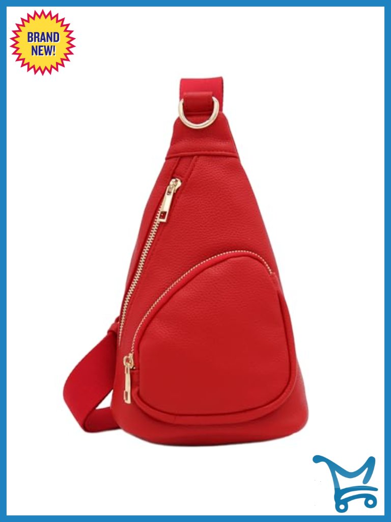 Faux Leather Triangle Sling Bag With Gold Tone Hardware